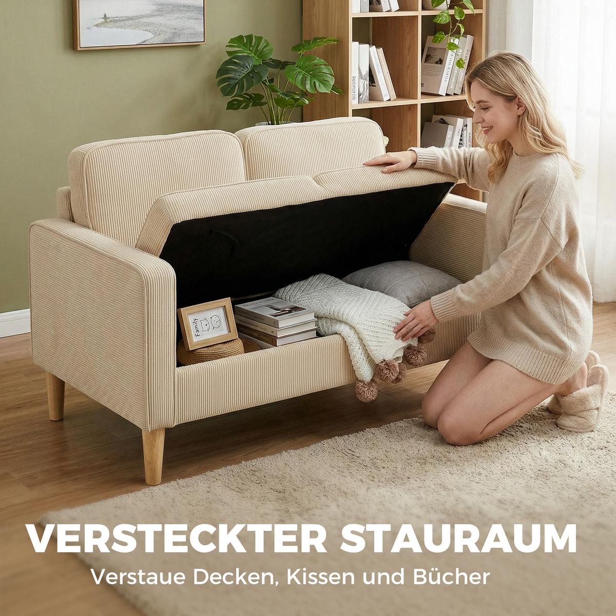 2-SITZER-SOFA Polyester Beige - Beige/Naturfarben, Holz/Textil (63/79/117cm) - HOMCOM