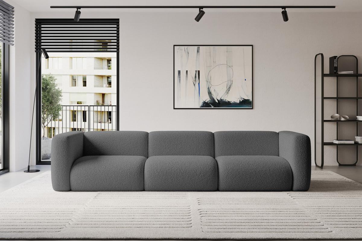 MODULARES Sofa 3-SITZER MIRA-S2 319x89x70 Grau cm Bouclé - Platinfarben/Schwarz, Holzwerkstoff/Kunststoff (319/70/89cm) - ALTDECOR