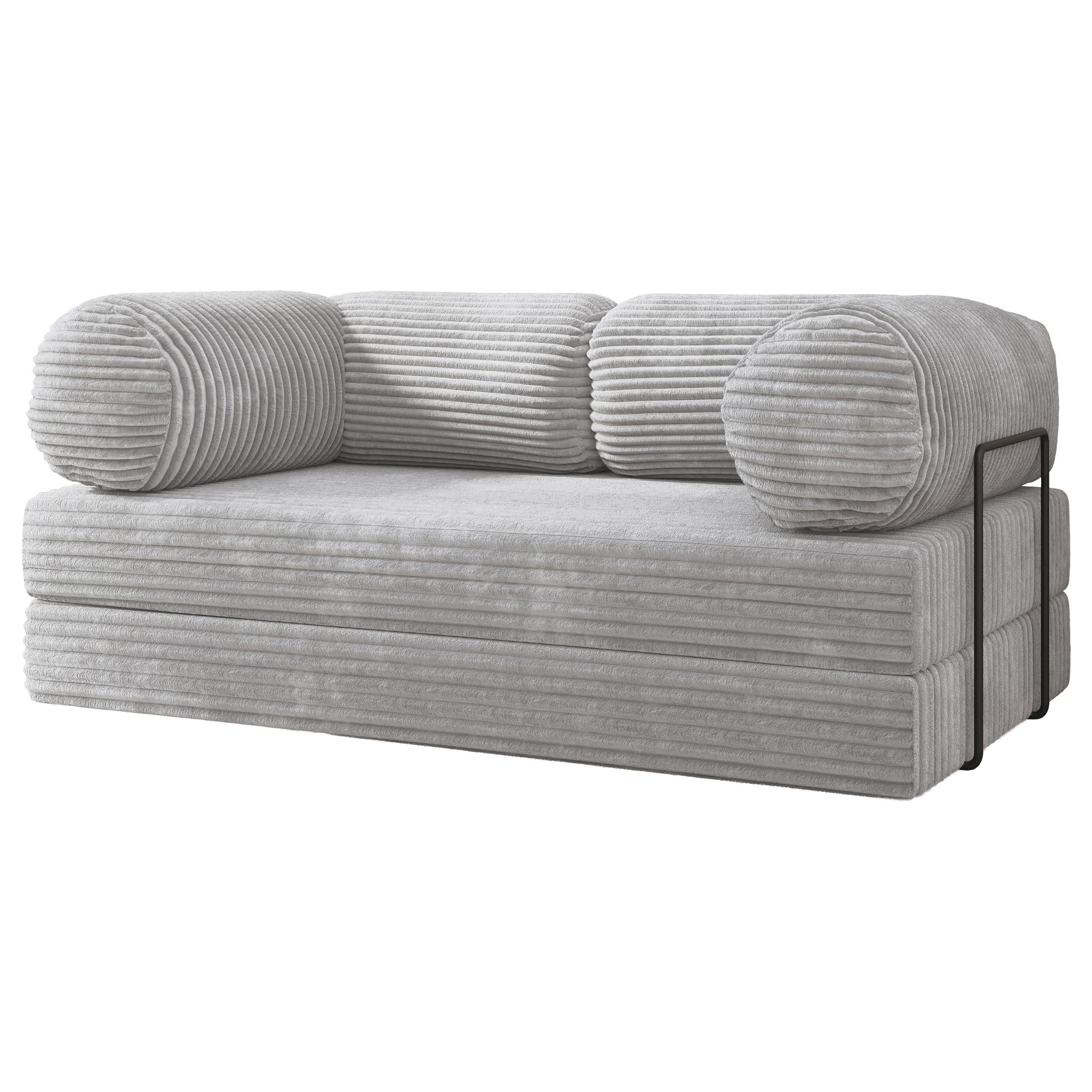 BETTSOFA ALVIO aus Schaumstoff Kordstoff Hellgrau Schlaffunktion - Grau, Textil (170/68/80cm) - MASSENO