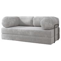 BETTSOFA ALVIO aus Schaumstoff Kordstoff Hellgrau Schlaffunktion - Grau, Textil (170/68/80cm) - MASSENO