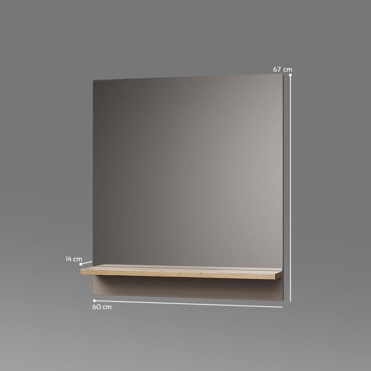 BADSPIEGEL Timavo Greige 60 x 67 cm mit Regal - Greige, Holzwerkstoff (60/67/14cm) - Livinity®
