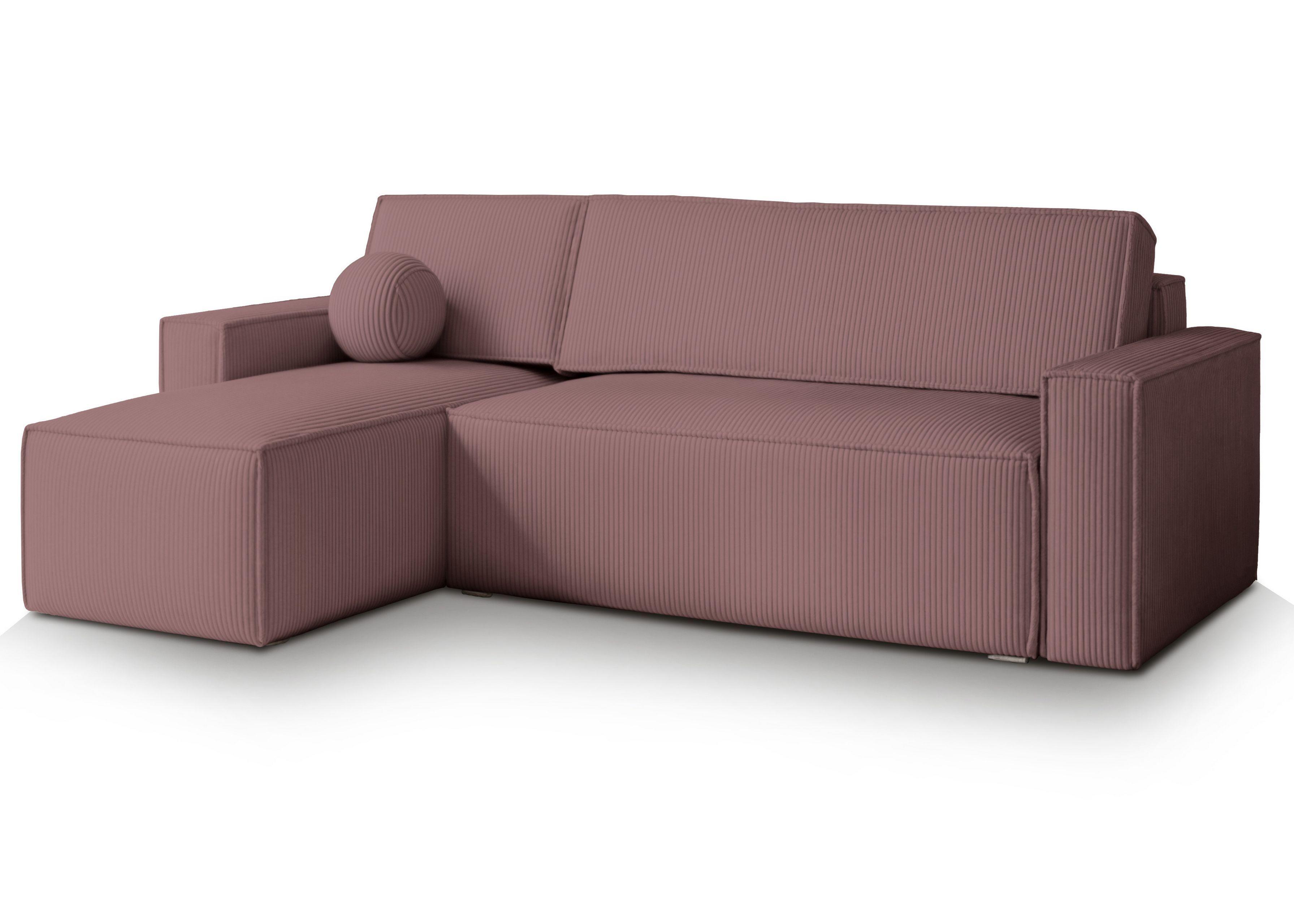 ECKSOFA RAVELO P Lila Kordstoff mit Schlaffunktion - Lila/Grau, Holz/Kunststoff (240/140cm) - MASSENO