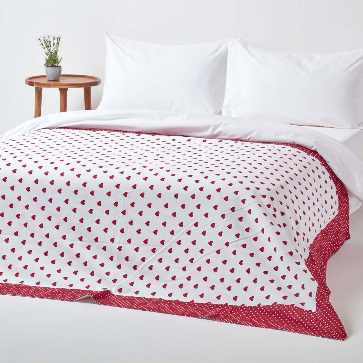 ÜBERWURF 150/200 cm, Herz-Muster, 100% Baumwolle - Rot, Textil (150/200cm) - Homescapes