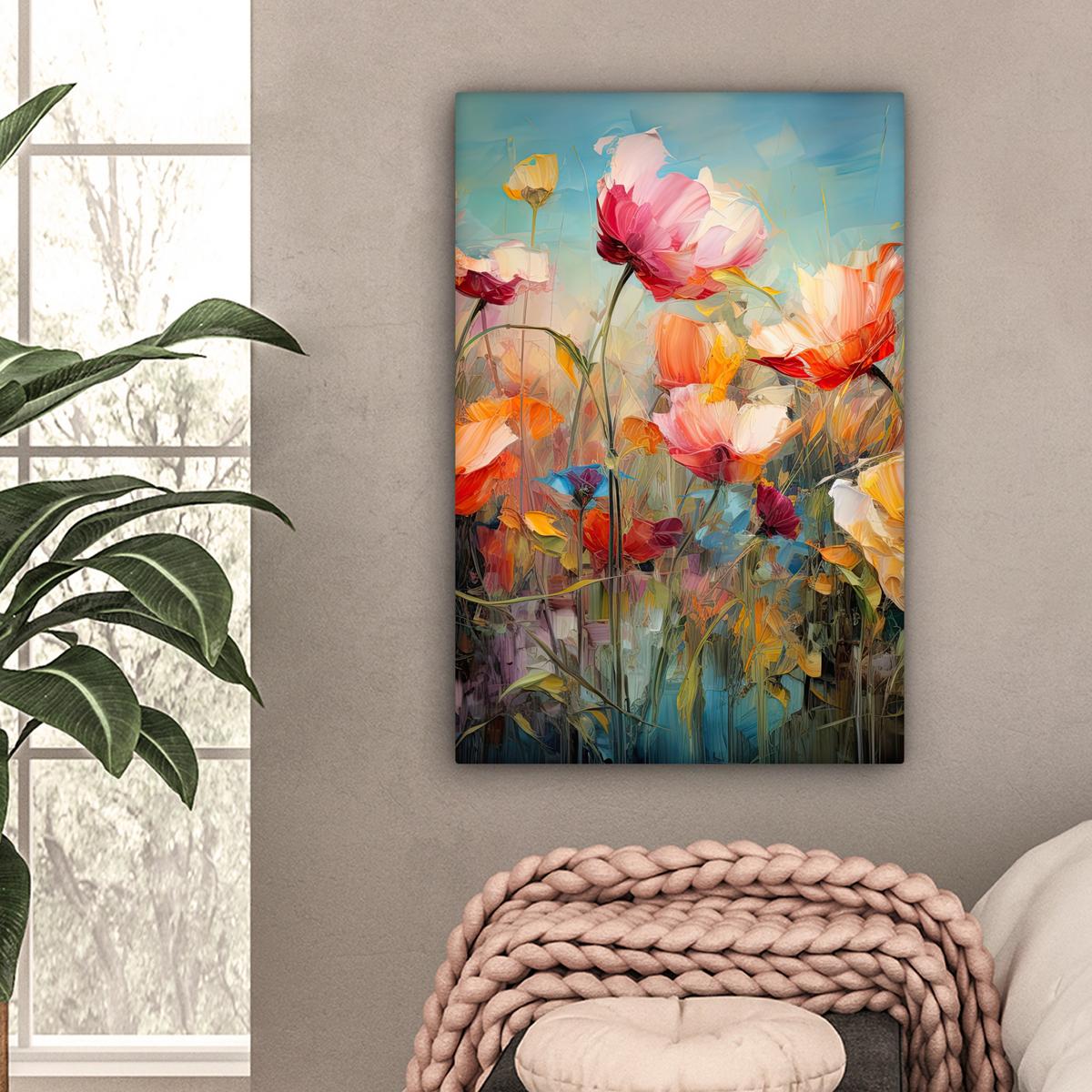 LEINWANDBILD Blumen - Aquarell - Kunst - Botanisch - Natur Wanddeko 40x60 cm - Orange, Textil (40/60cm) - MuchoWow