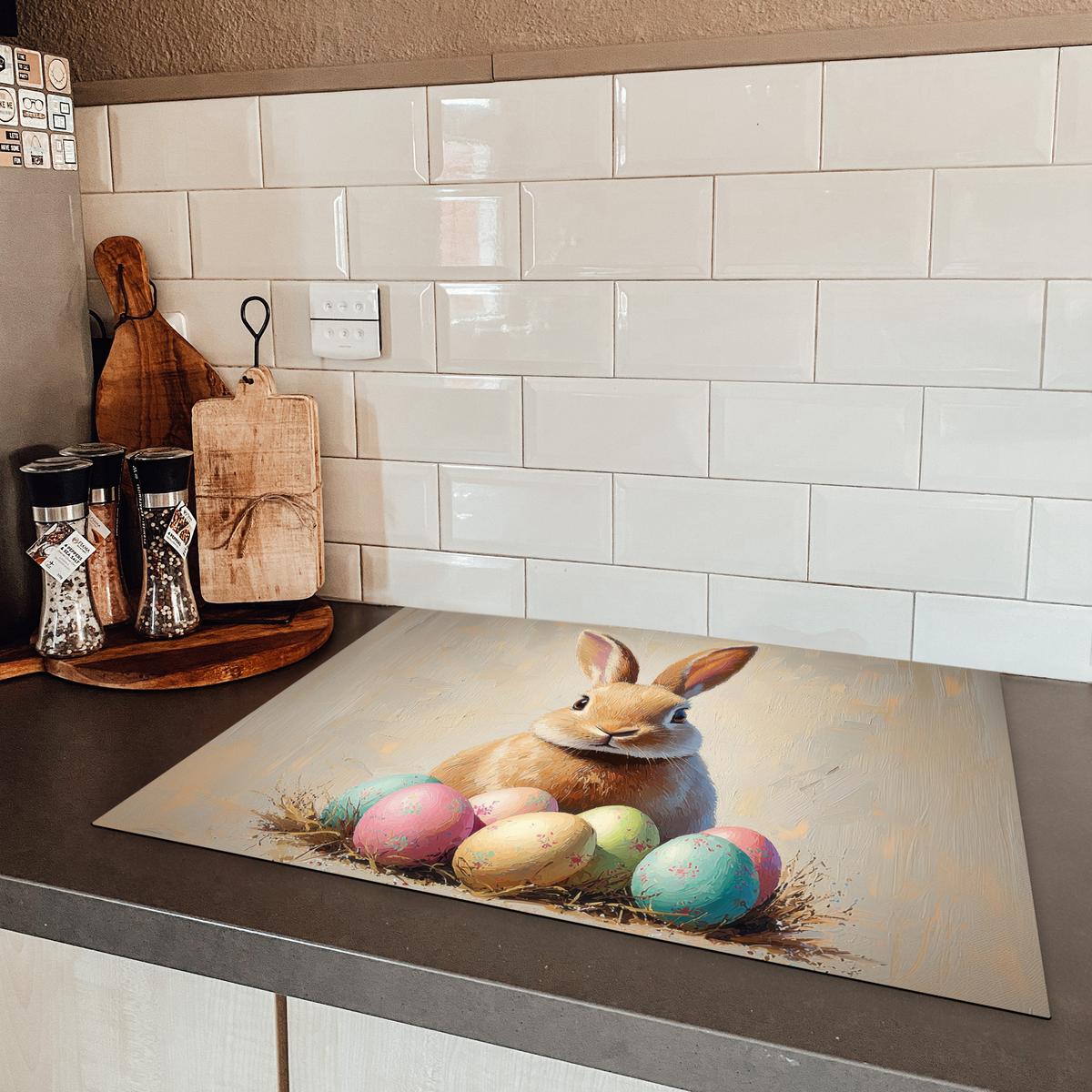 HERDABDECKPLATTE Osterhase - Pastell - Eier Induktionsmatte 71x52 cm - Beige, Kunststoff (71/52/0.2cm) - MuchoWow