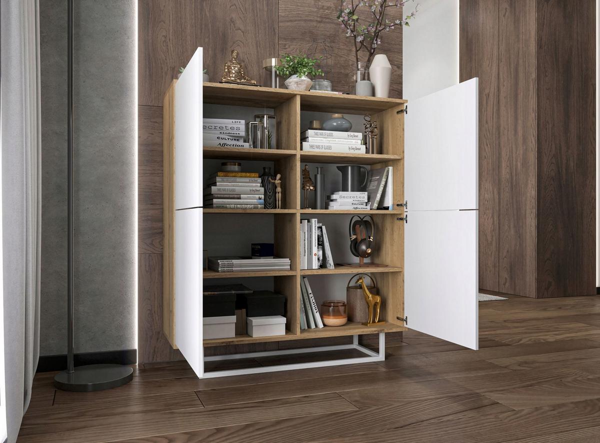 KOMMODE Apollo 4D Eiche wotan Weiß Matt 113 cm - Weiß, Holzwerkstoff/Metall (113/127/35cm) - Meble Lindner