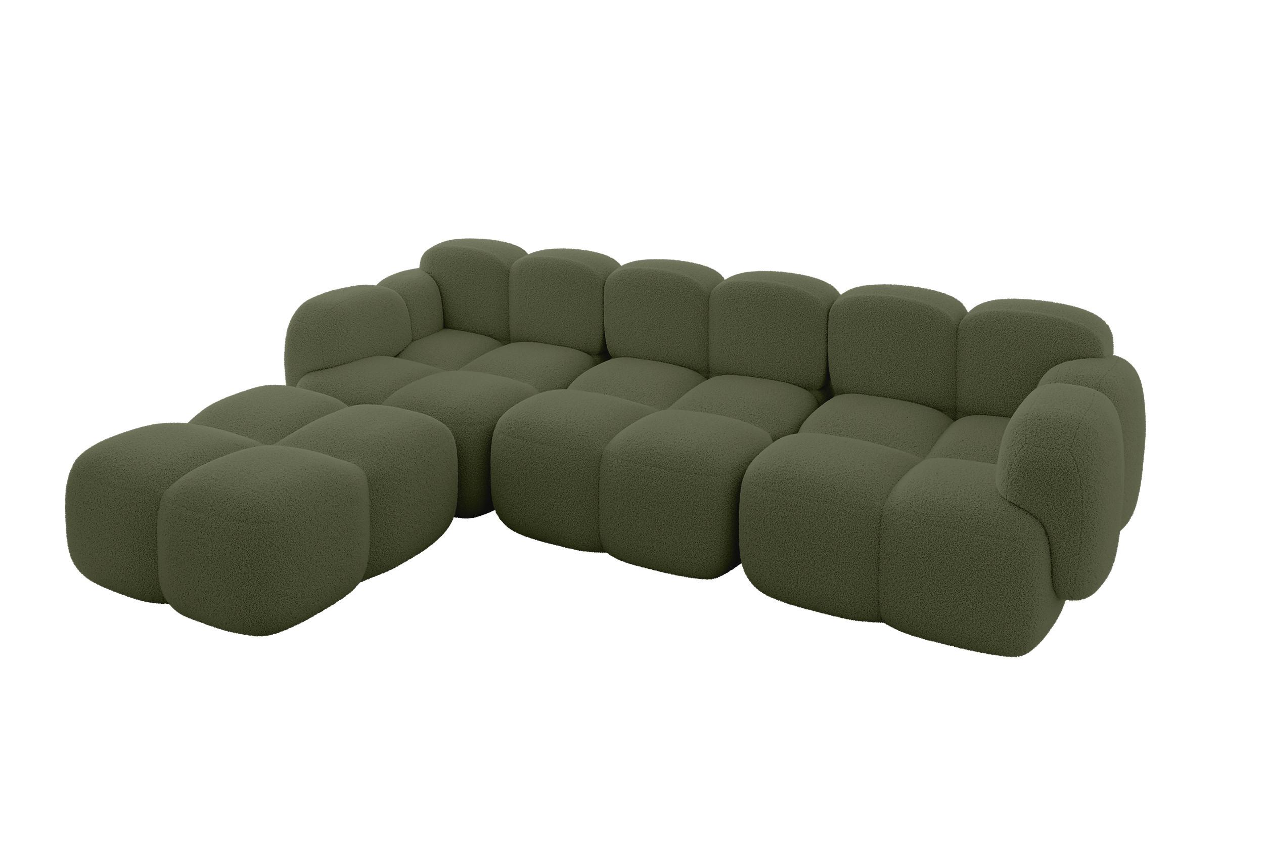ECKSOFA modulares Sofa Links Miko-L2 302x205x75 Grün Bouclé - Smaragdgrün/Schwarz, Holzwerkstoff/Kunststoff (302/205cm) - ALTDECOR