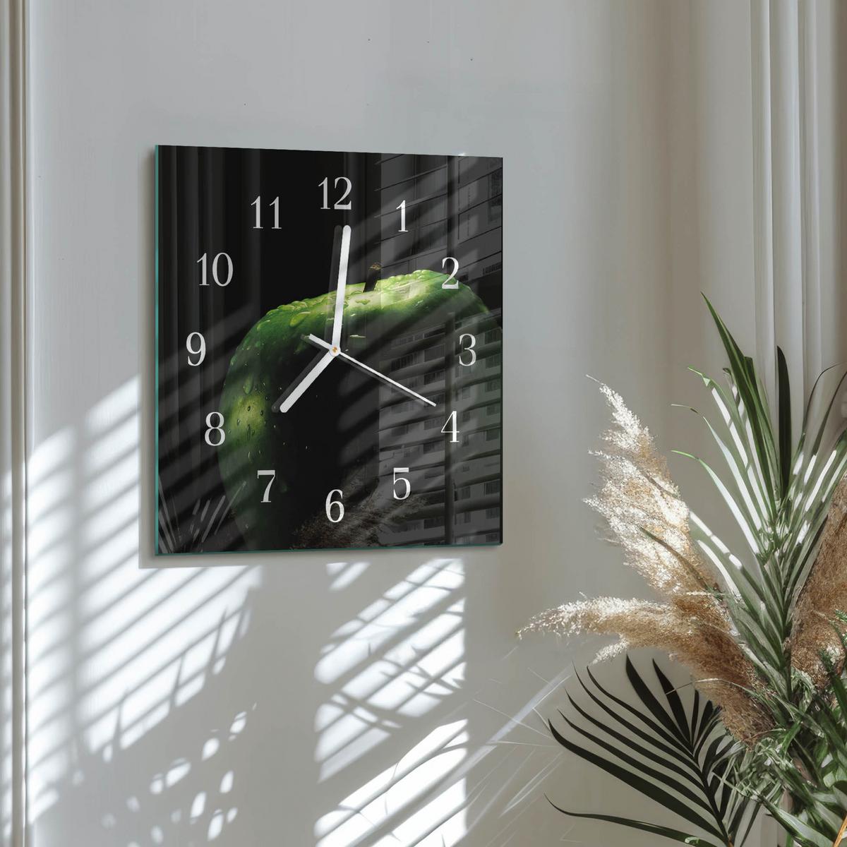 WANDUHR aus Glas 30x30 cm - Apfel - Grün, Glas (30/30/0.4cm) - TULUP