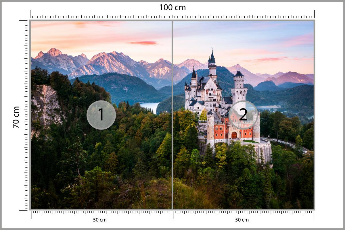 FOTOTAPETE für Schlafzimmer Schloss Bergwald Bäume Grün 100x70 - Multicolor, Papier (100/70cm) - Muralo