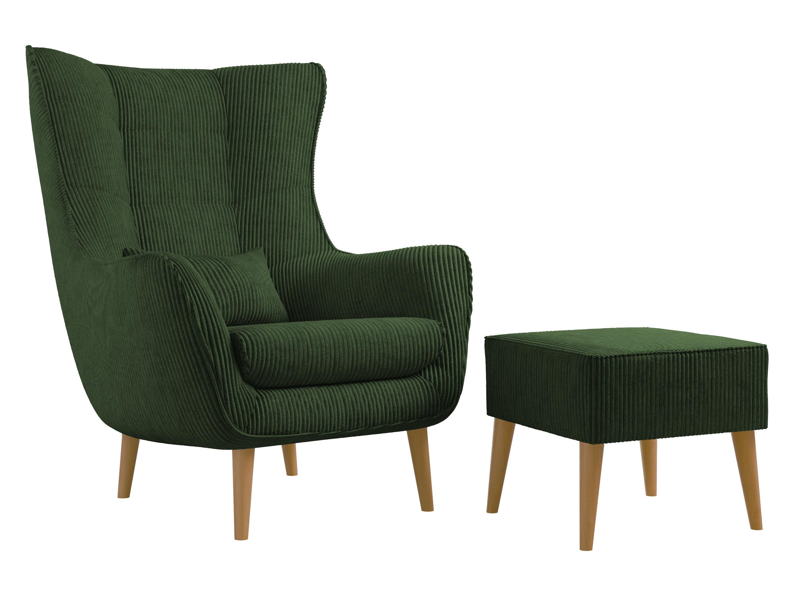 SESSEL Estjano Cord mit Fußbank - Dunkelgrün/Beige, Holz/Textil (80/106/95cm) - MIRJAN24