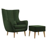 SESSEL Estjano Cord mit Fußbank - Dunkelgrün/Beige, Holz/Textil (80/106/95cm) - MIRJAN24