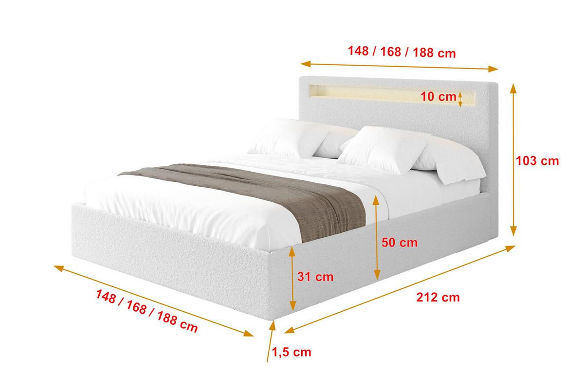 POLSTERBETT mit Bettkasten und Lattenrost, Bett mit Matratze H3/H4 - GOLA 180x200 Weiß - Weiß, Holzwerkstoff/Textil (180/200cm) - ALTDECOR