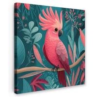 LEINWANDBILD Kakadu - Tropische Blätter - Zweig Deko Wohnzimmer 20x20 cm - Petrol, Textil (20/20cm) - MuchoWow