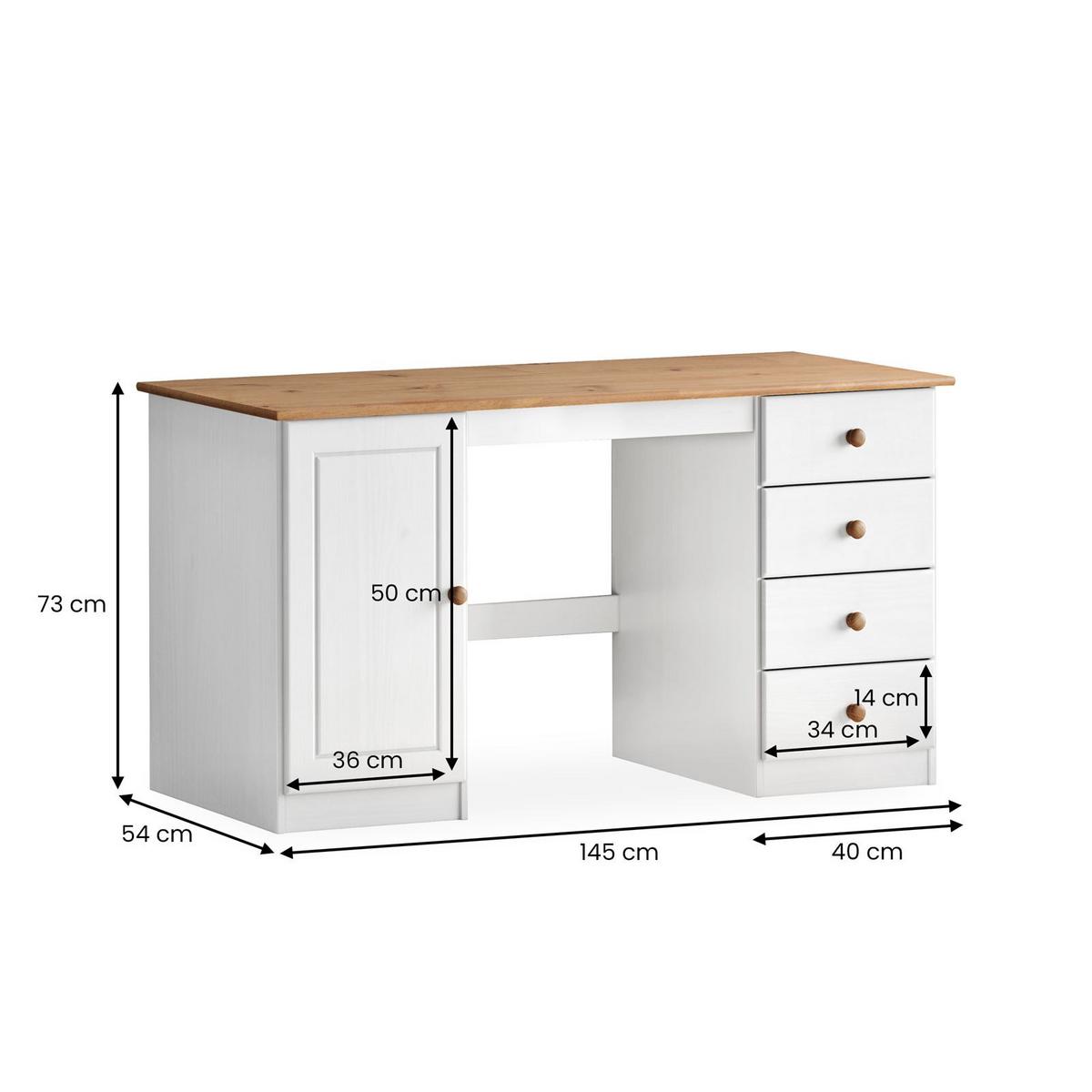 SCHREIBTISCH MANAGER weiß/Eiche - Eichefarben/Weiß, Holz (54/145/73cm) - IDIMEX