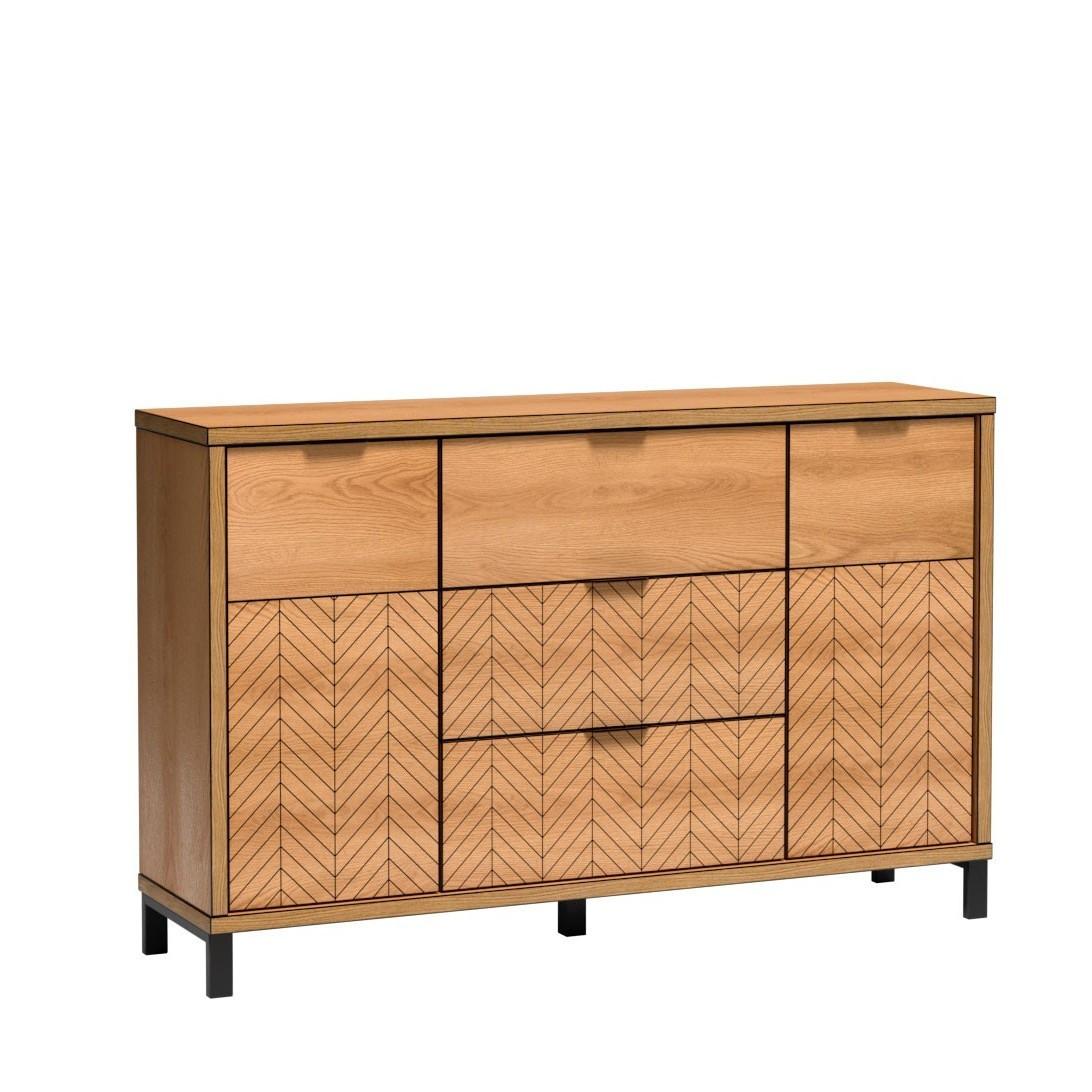 KOMMODE CARINI 158/90/40,6cm mit 3 Schubladen 2 Türen Eichefarben - Eichefarben, Holzwerkstoff (158/90/40.6cm) - MASSENO
