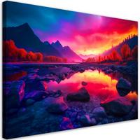 WANDBILD bunter himmel in den bergen - Lila, Textil (60/40cm) - Feeby