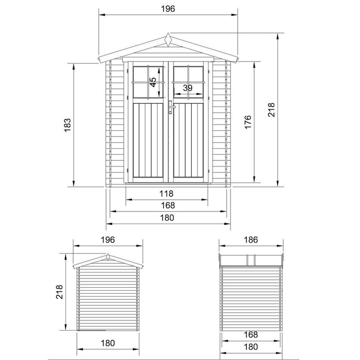 HOLZHAUS GARTENHAUS- B196xL186xH218 cm/ 2,82 m2 - M320F+M320G - Beige, Holz (180/224/186cm) - Timbela
