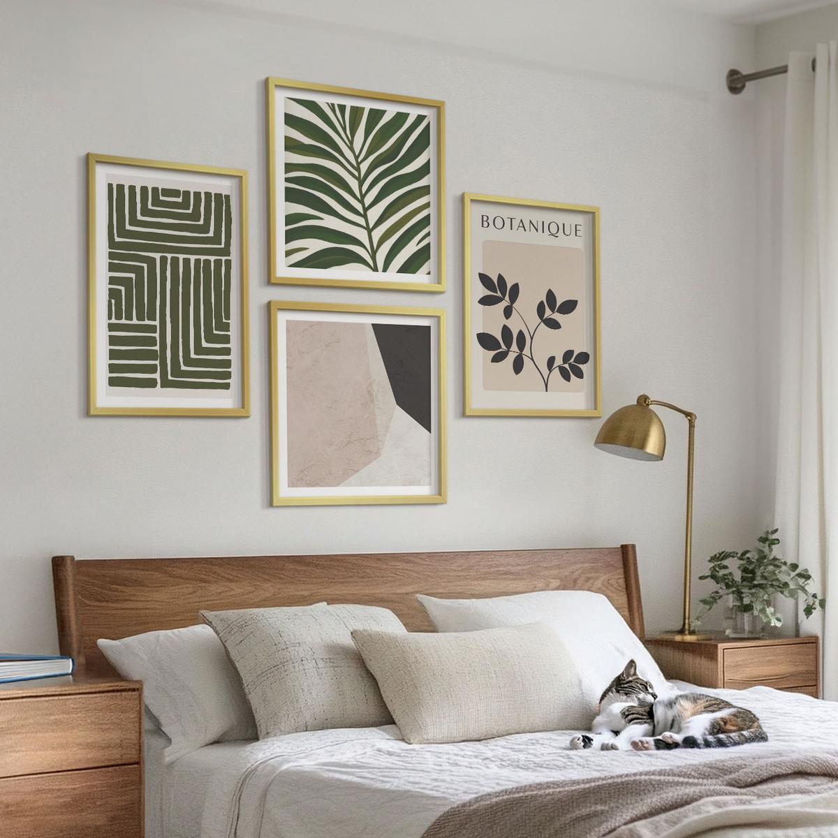 BILDER SET 4er Set - 50x50 cm & 40x60 cm Goldrahmen - Botanische Boho-Kompositionen - Goldfarben, Kunststoff (50/50cm) - TULUP