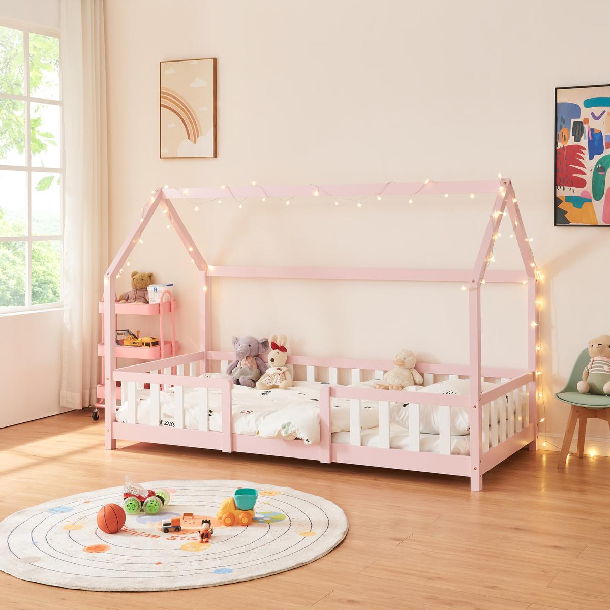 HAUSBETT Sisimiut - Pink/Weiß, Holz (90/200cm) - [en.casa]