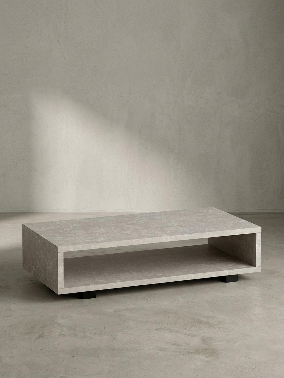 COUCHTISCH in Stein-Optik Modern mit Stauraum Rechteckig Schlicht, Beige 100x50x25 cm - Beige/Schwarz, Kunststoff (50/100/25cm) - KADIMA DESIGN