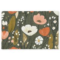 FUSSMATTE Blumen - Illustration - Grün Flurteppich 180x120 cm - Dunkelgrün, Kunststoff (180/0.4cm) - MuchoWow