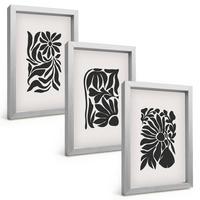 BILDER SET 3er Set - 20x30 cm Silberner Rahmen - Abstrakte Pflanzenmuster - Silberfarben, Kunststoff (20/30cm) - TULUP