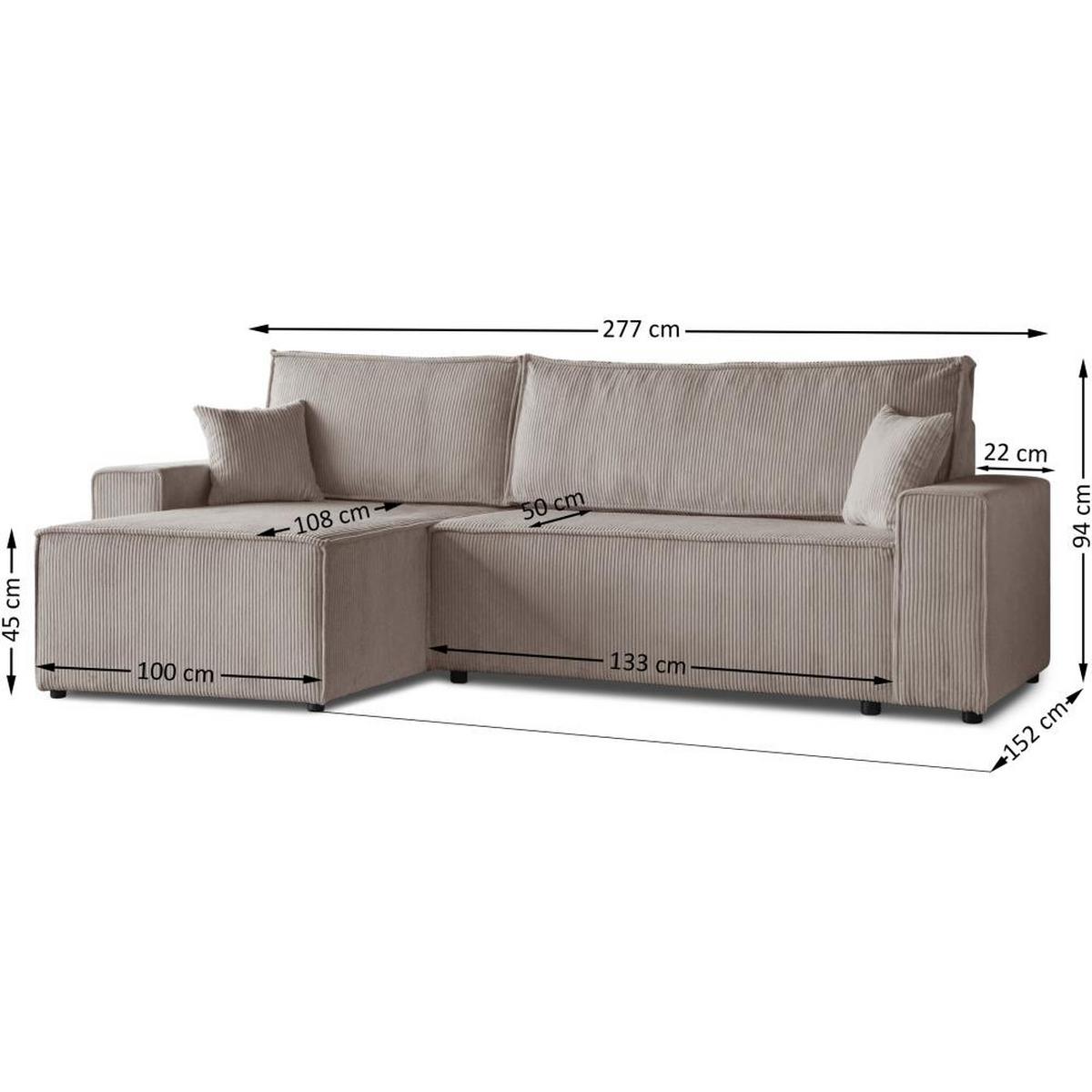 ECKSCHLAFSOFA mit Schlaffunktion Hektor, 277 cm, Ottomane 100 cm, cappuccino - Schwarz/Cappuccino, Kunststoff/Textil (277/152cm) - Beautysofa