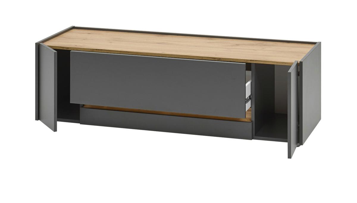 TV-LOWBOARD grau matt, Eiche Wotan 140 cm, TV-Unterteil mit Schubkasten - Eiche Wotan/Grau, Holzwerkstoff/Kunststoff (140/40/45cm) - Furn.Design