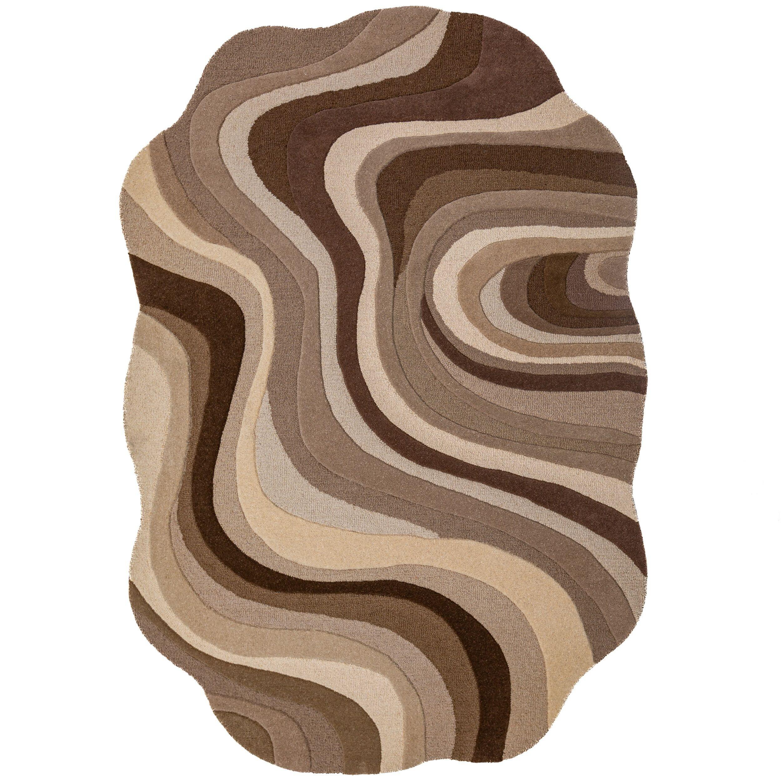 WOLLTEPPICH handgetuftet EFFRA, Wellen-Swirl, Natur, 200 x 290 cm - Beige, Textil (200/290cm) - KADIMA DESIGN