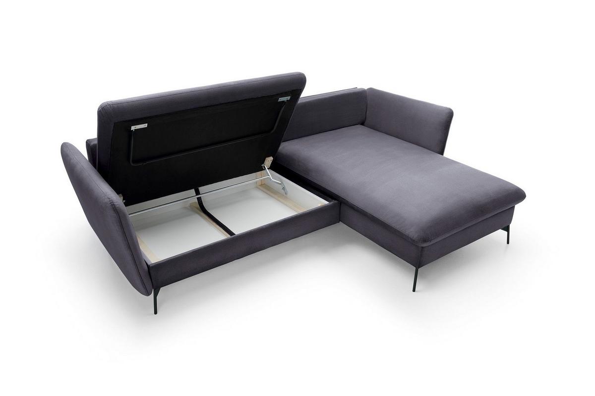 ECKSOFA FERRO Grau Velours-Stoff mit Schlaffunktion - Grau, Holz (258/167cm) - MASSENO