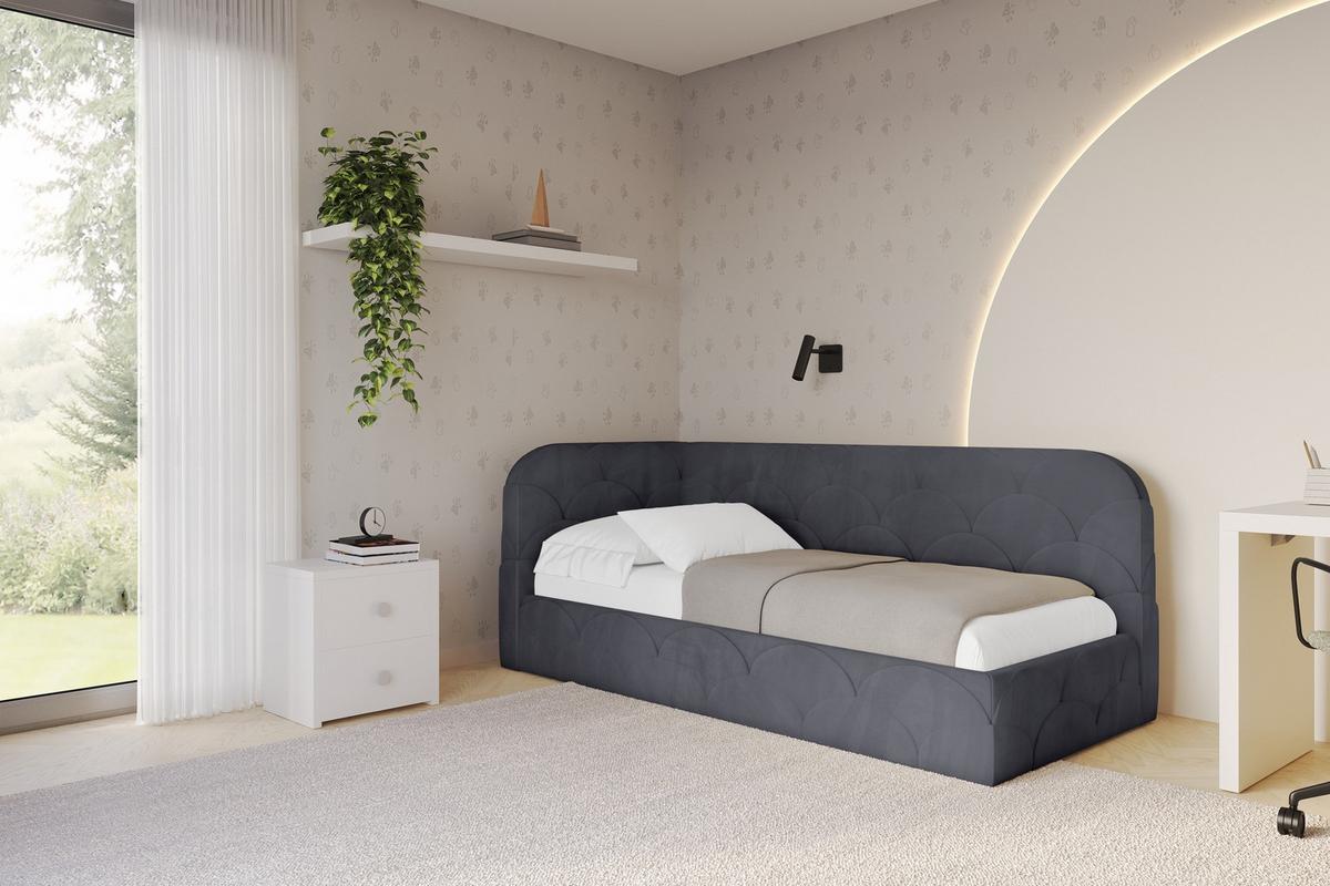 EINZELLBETT Jugendbett mit Bettkasten, Rechts - ELRY 100x200 Dunkelgrau - Titanfarben, Holzwerkstoff/Textil (100/200cm) - ALTDECOR