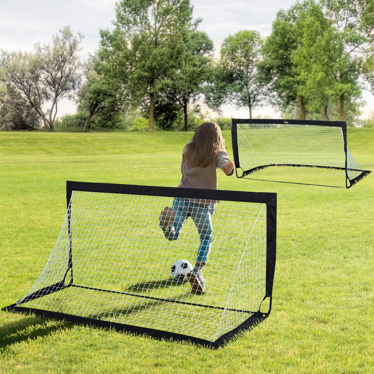 FUSSBALLTORE Fußballnetz 2er Set Minitore Faltbar Stahl Schwarz 186x90x89 cm - Schwarz, Metall (90/183cm) - HOMCOM