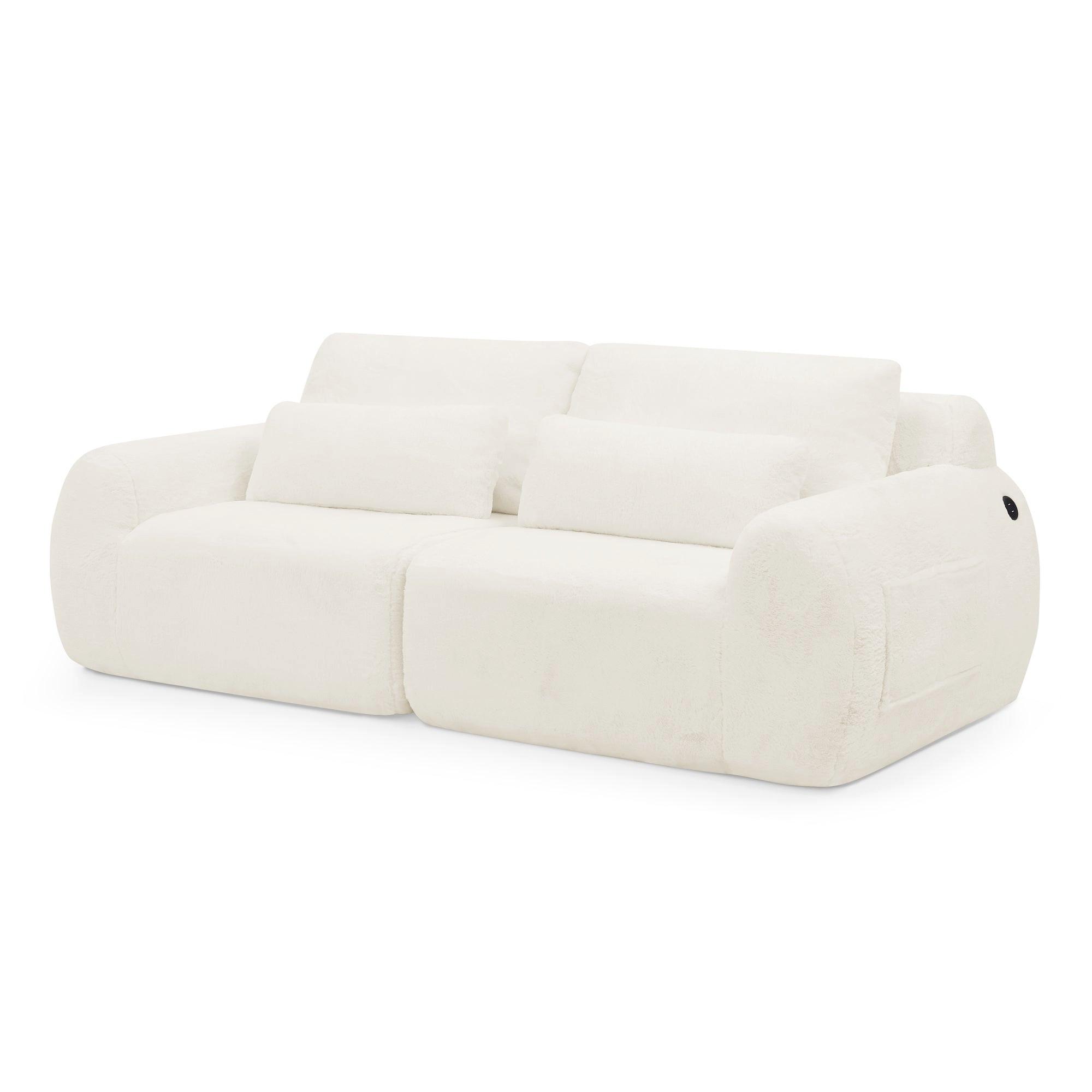 2-SITZER SOFA in Beige aus Kunstfell mit USB-Anschluss & Seitentasche - Beige, Textil (101/81/208cm) - Urban Meuble