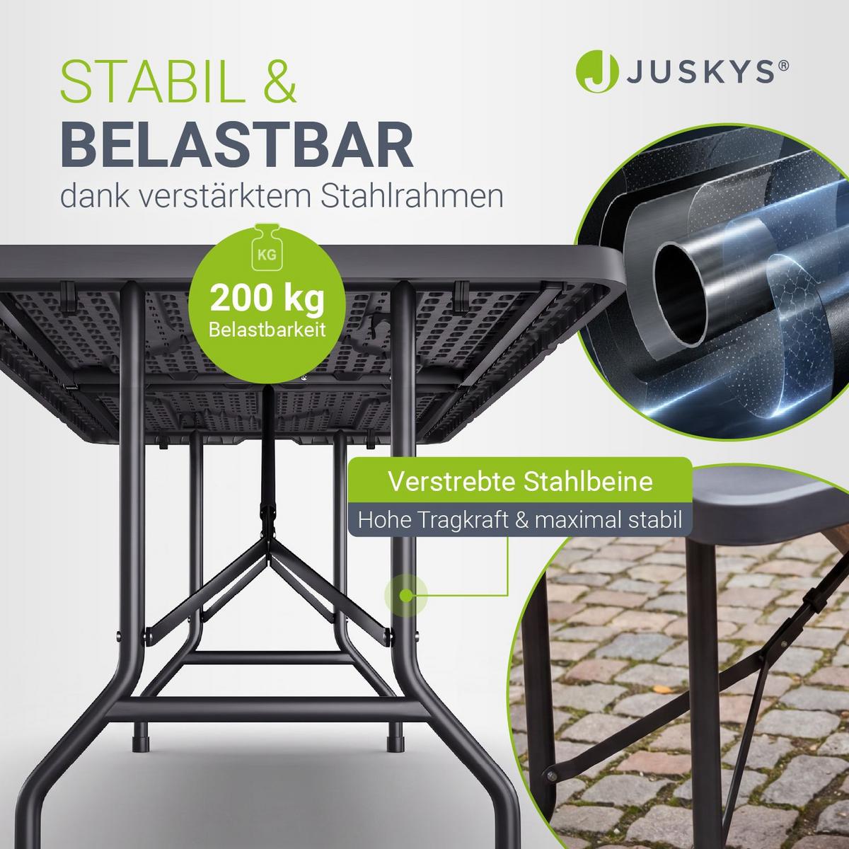 GARTENTISCH Easyfold klappbar anthrazit - Anthrazit, Kunststoff (180/74/74cm) - Juskys