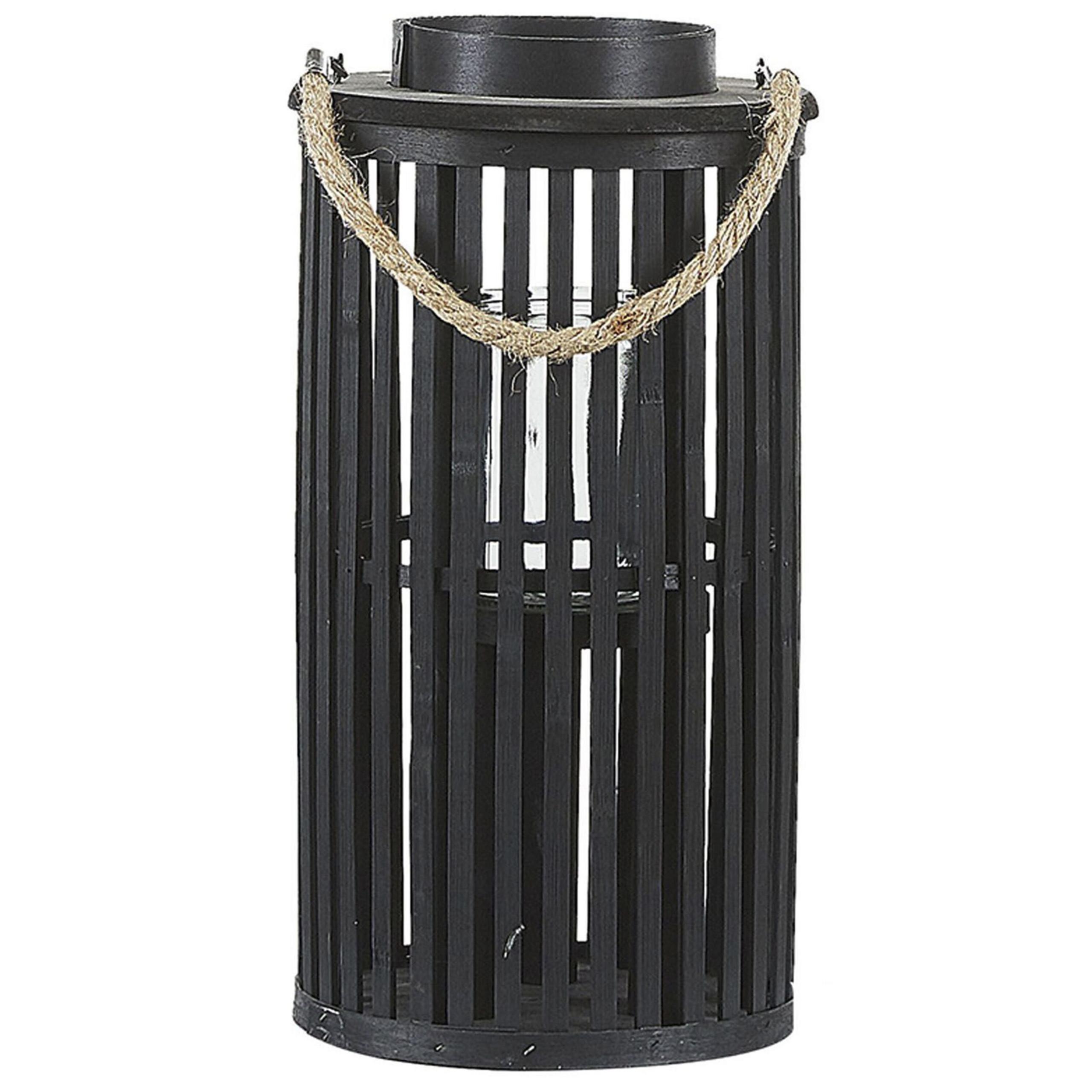 LATERNE Schwarz Luzon - Beige/Schwarz, Holz (21/40/21cm) - Beliani