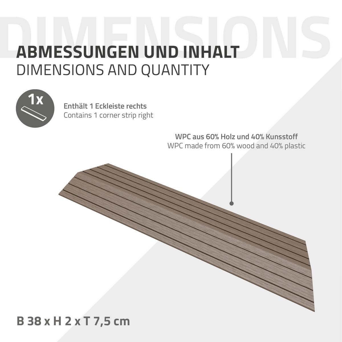 ABSCHLUSSLEISTE WPC Ecke rechts Dunkelbraun - Dunkelbraun, Holzwerkstoff (38/2/7.5cm) - ML-DESIGN