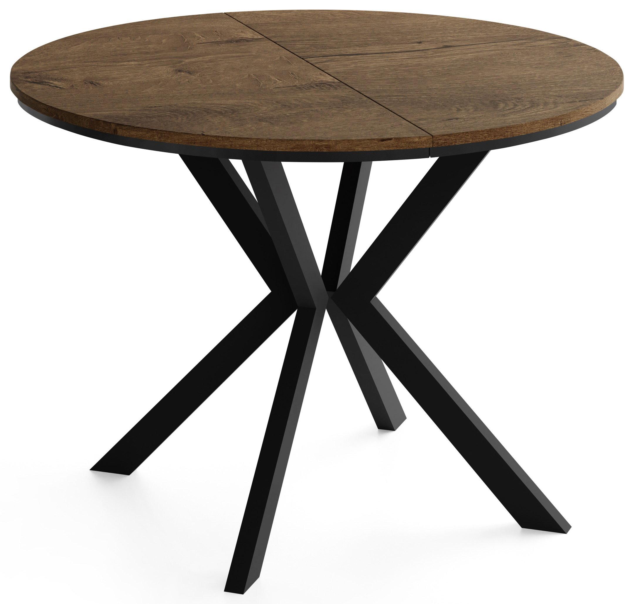 ESSTISCH Valio rund oval ausziehbar verlängerbar mit schwarzen Metallbeinen, Eiche Braun Rustikal 100-140/100/76 cm - Alteiche/Schwarz, Holzwerkstoff/Metall (100/140/76cm) - WFL GROUP
