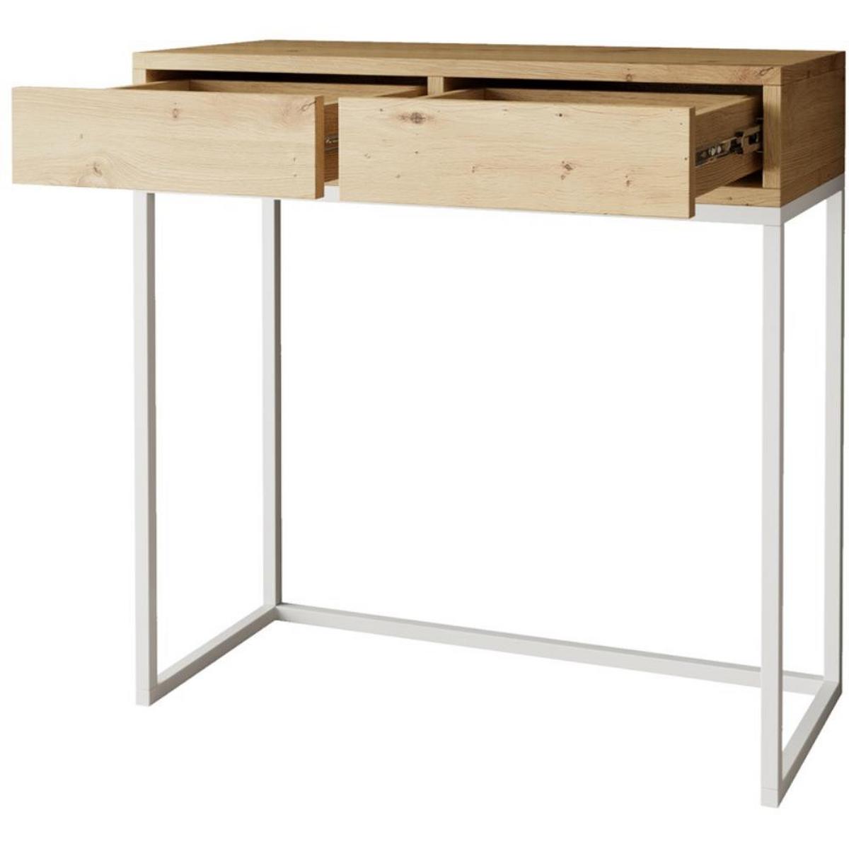 KONSOLENTISCH Lango 80/85/35 eiche Artisan mit weißen Metallbeinen - Eiche Artisan/Weiß, Holzwerkstoff/Metall (35/80/85cm) - Beautysofa