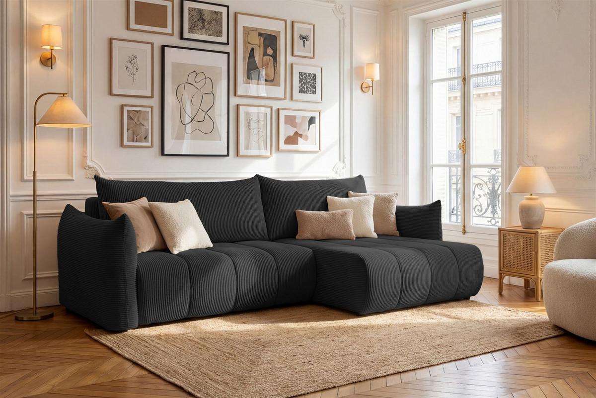 ECKSOFA Ontario Mit Schlaffunktion - Schwarz, Holzwerkstoff/Textil (260/154cm) - Fun Möbel