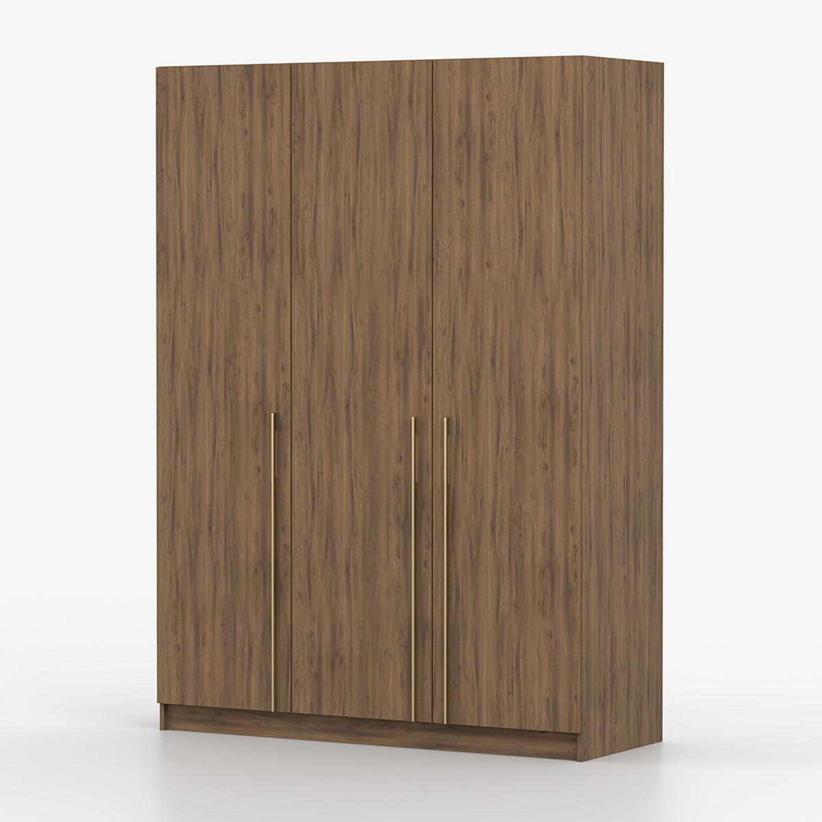 DREHTÜRENSCHRANK ROSA III 3D 150/210/55, 3-türig, Nussbaum - Goldfarben/Nussbaumfarben, Holzwerkstoff (150/210/55cm) - imoebel24