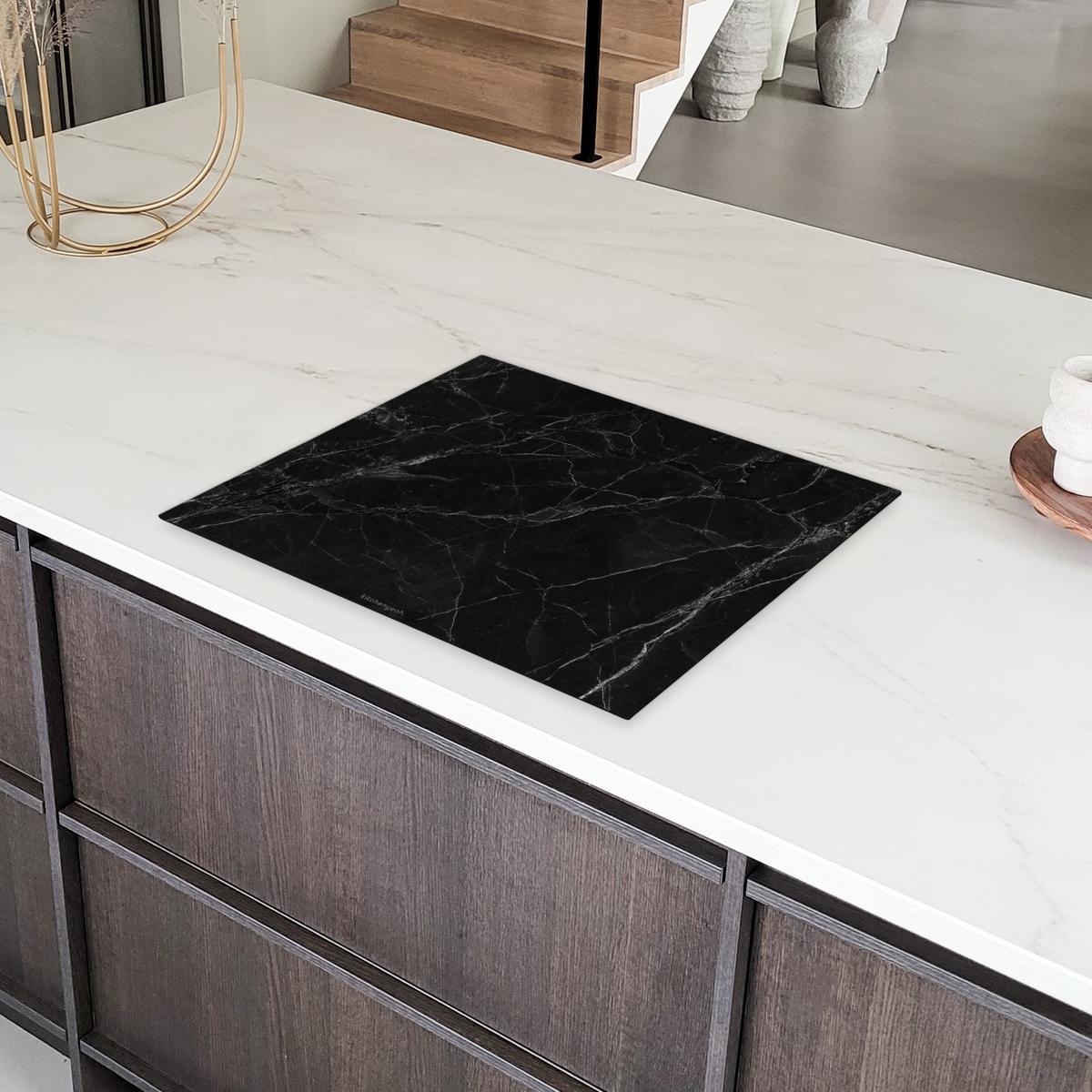 HERDABDECKPLATTE Schwarz - Marmor Herdabdeckung Induktionsfeld 65x52 cm - Schwarz, Kunststoff (65/52/0.2cm) - MuchoWow
