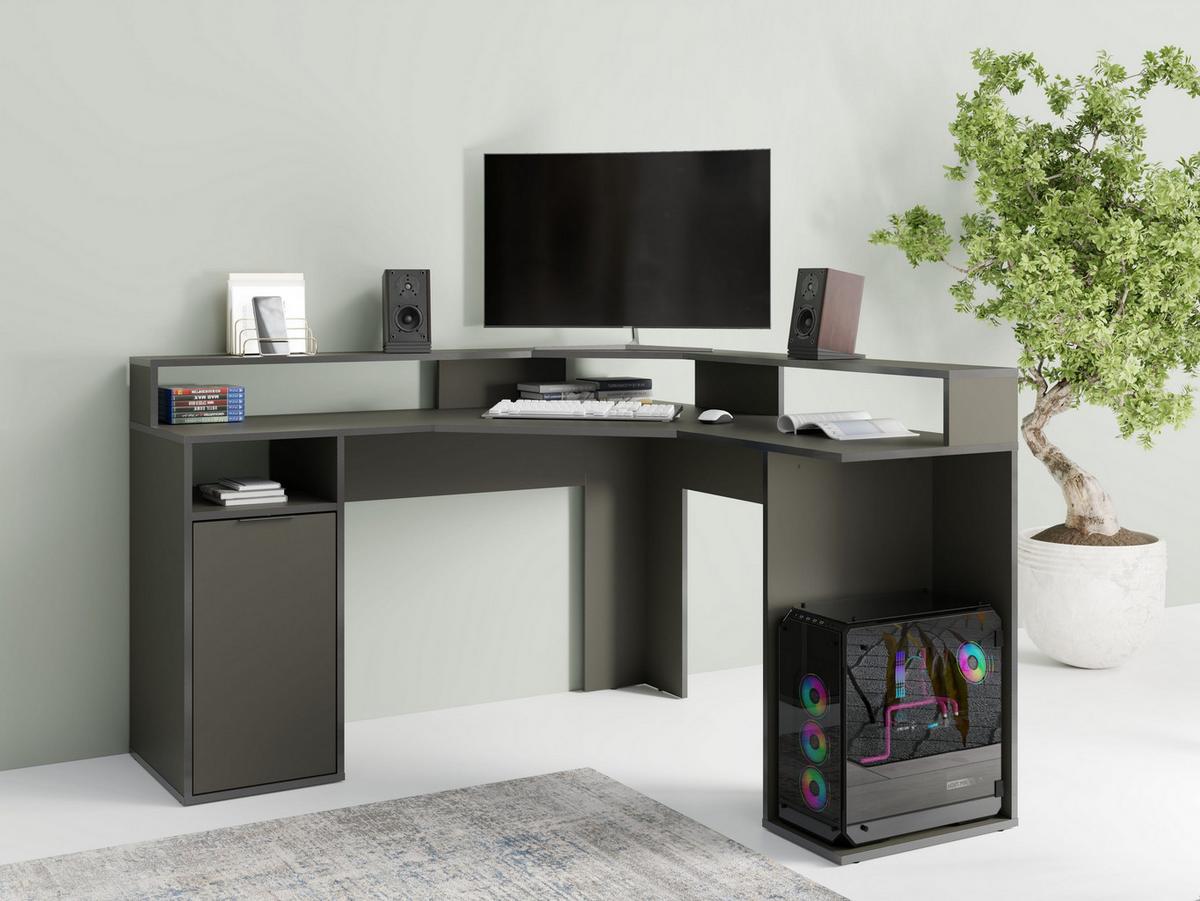 SCHREIBTISCH OBSIDIAN 139x139x88,7 cm Bürotisch Computertisch, Graphitfarben - Graphitfarben, Holzwerkstoff (139/139/88.7cm) - MASSENO