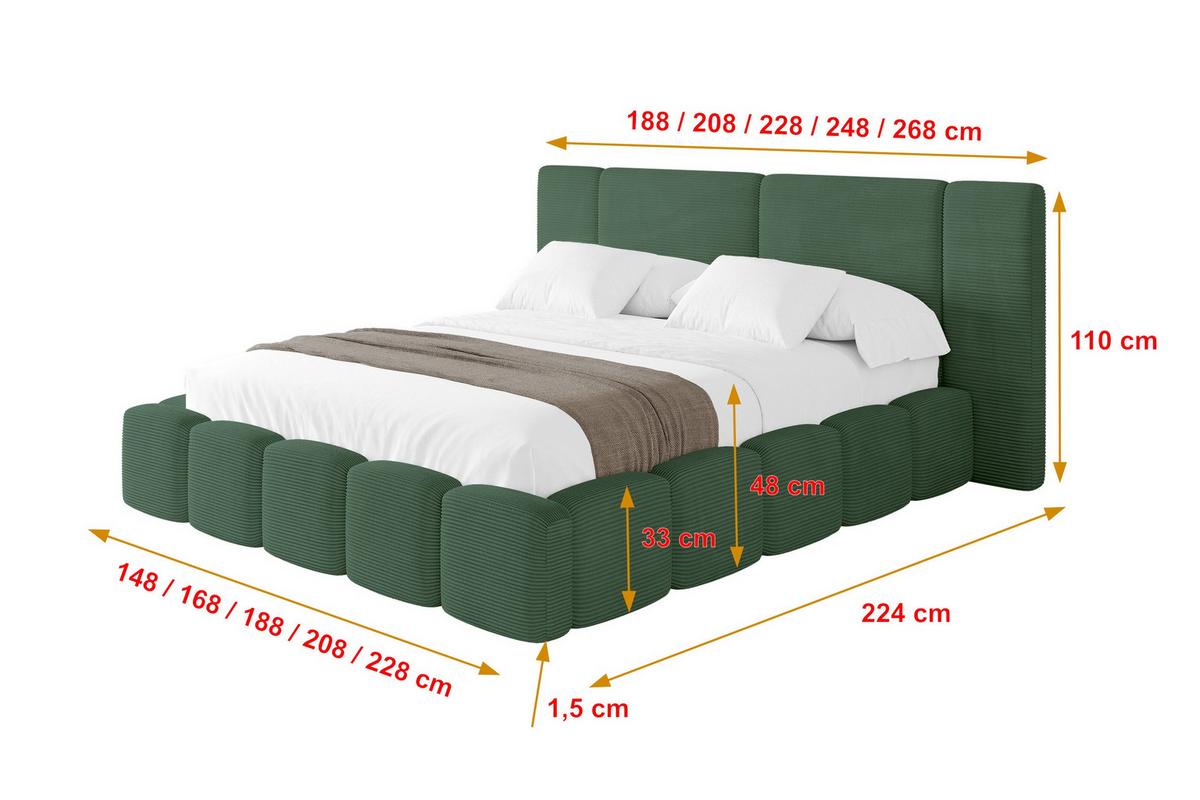 POLSTERBETT mit Bettkasten und Lattenrost, Boxbett ohne Matratze - NILO 180x200 Grün - Grün, Holzwerkstoff/Textil (180/200cm) - ALTDECOR
