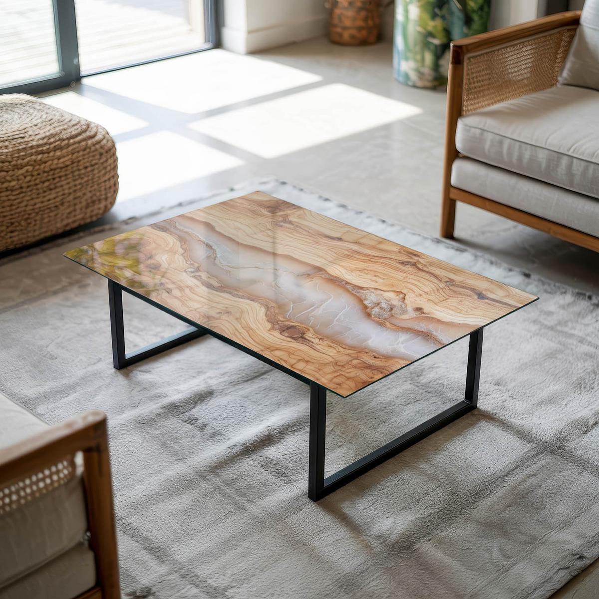 TISCHPLATTE 80x60 cm Naturholz mit Harz - Hellbraun, Glas (0.4/80/60cm) - TULUP