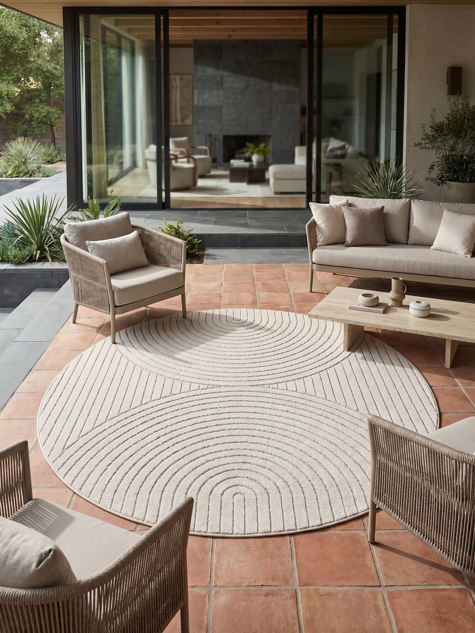 TEPPICH Outdoor ENGADIN in Creme, im Skandi-Stil mit 3D-Design, Ø 200 cm - Beige, Textil (200/200cm) - KADIMA DESIGN