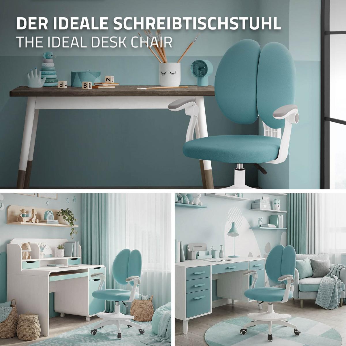 KINDERSCHREIBTISCHSTUHL Petrol 95-107 cm aus Polyester - Petrol/Weiß, Kunststoff/Textil (53/107/53cm) - ML-DESIGN