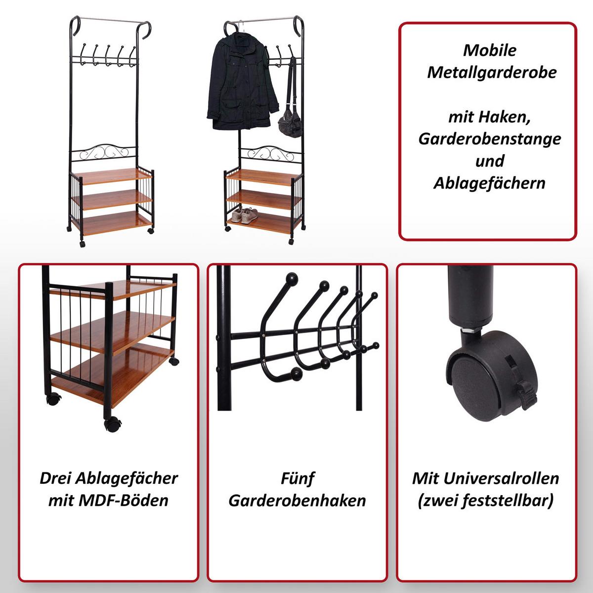 METALL-GARDEROBE Schwarz - Schwarz, Metall (65/186/34cm) - MCW
