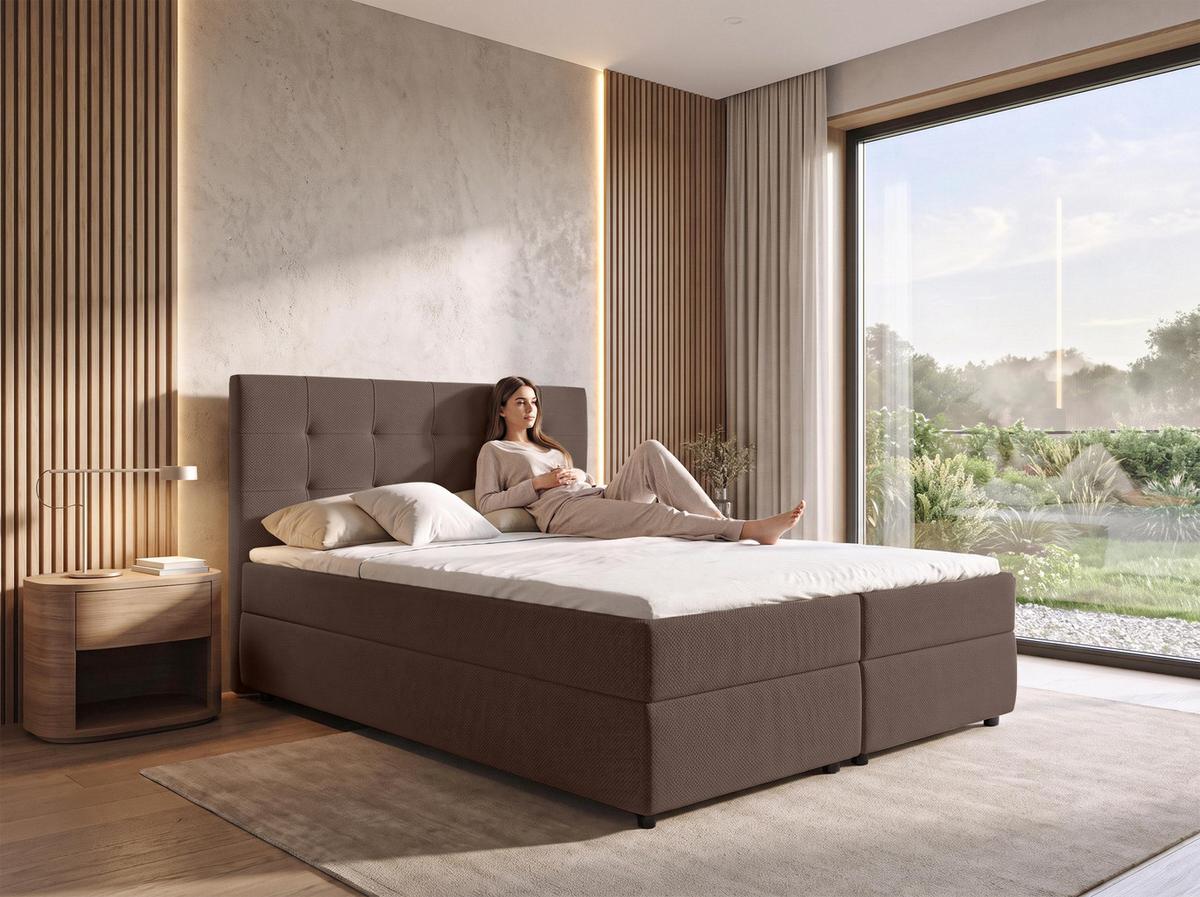 BOXBETT SAKARYA 140x200 cm mit Bettkasten und Matratze - Braun + TOPPER - Schwarz/Braun, Holz/Holzwerkstoff (140/200cm) - AX Living