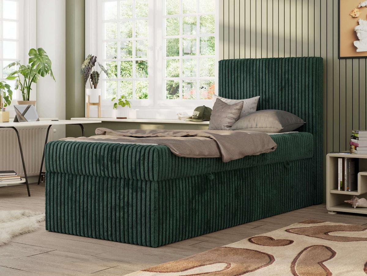 JUGENDBETT TILIO 90/200 - Dunkelgrün - H4 - Rechts Seite - Dunkelgrün, Textil (200/90cm) - MKS