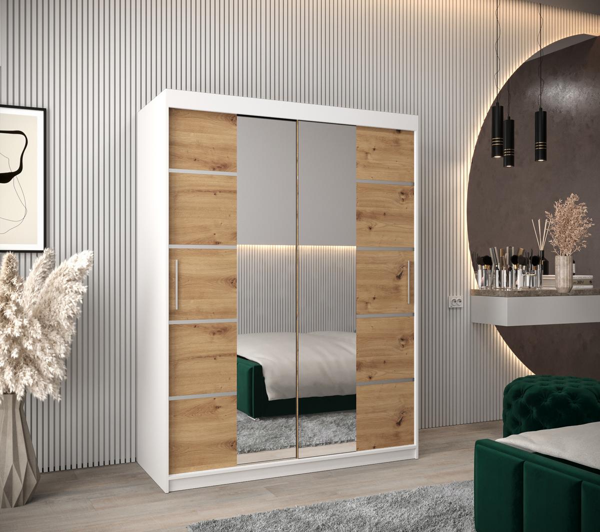 SCHWEBETÜRENSCHRANK 200/150/62 2-türig - Silberfarben/Eiche Artisan, Holz/Kunststoff (150/200/62cm) - MÖBEL KRYSPOL